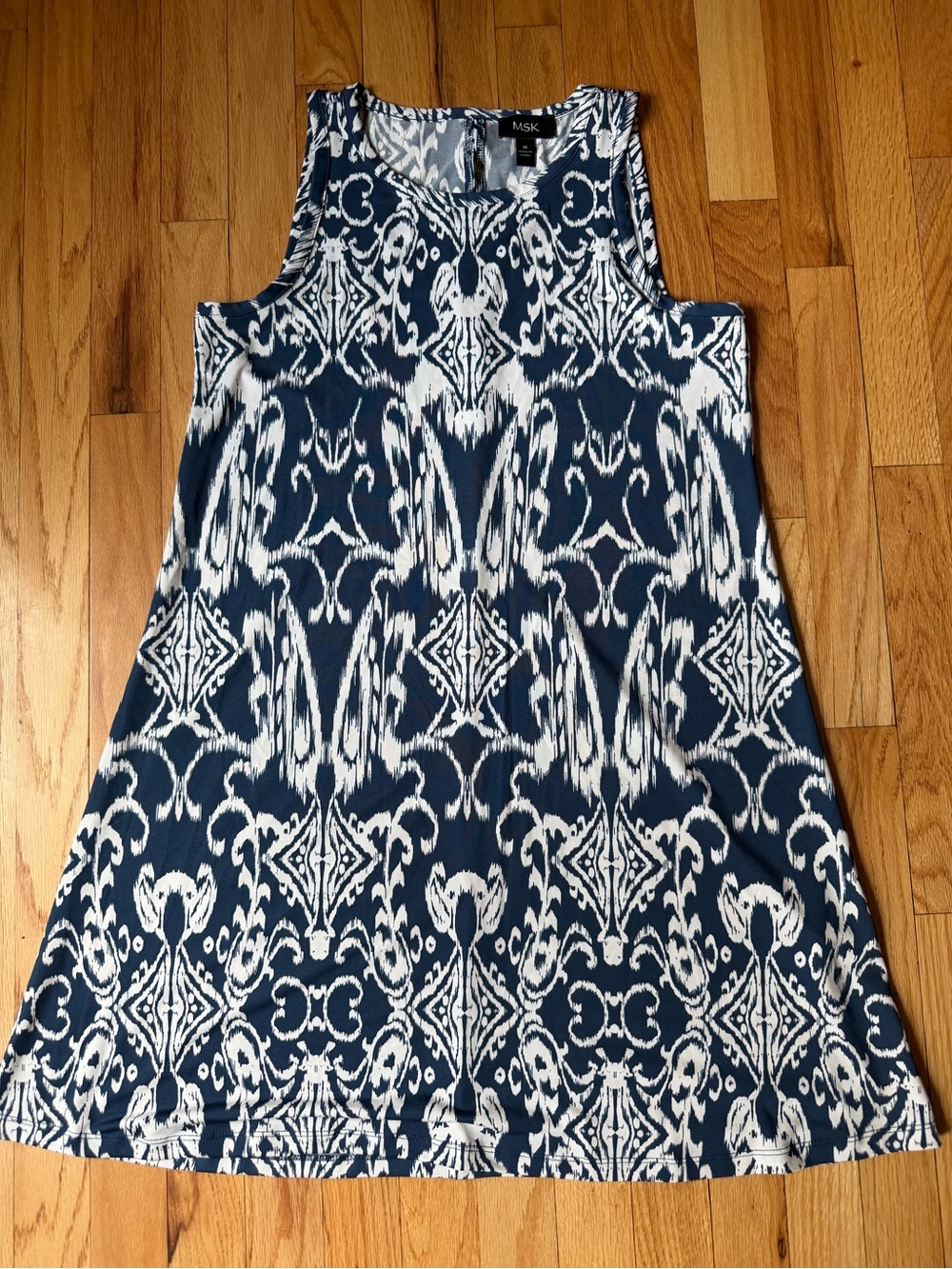 MSK Navy and White Printed Sleeveless Dress